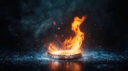 This eye-catching composition captures an advanced flame design on a modern cooking appliance, emphasizing innovation, safety, and the beauty of functional culinary tech in action.