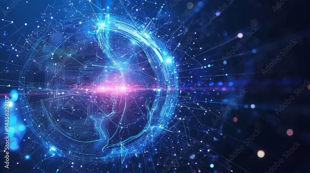 Poster abstract digital globe network technology shiny blue lines connections web data world cyber space