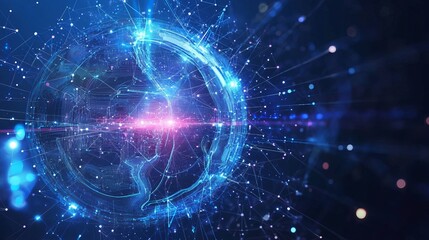 Obraz premium Abstract digital globe network technology shiny blue lines connections web data world cyber space