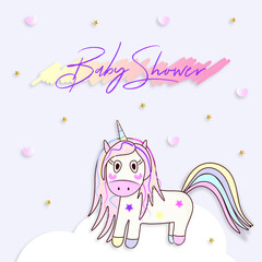 baby shower card with cute unicorn, birthday card