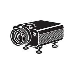 Projector Silhouette Vector Illustration, Solid White Background.