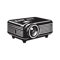 Projector Silhouette Vector Illustration, Solid White Background.