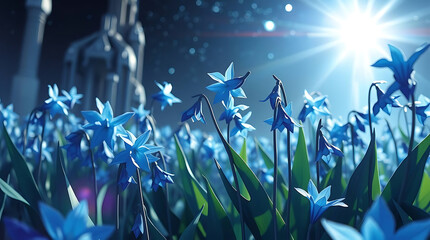 majestic cosmic bluebells flowers in the galaxy, created by generative ai