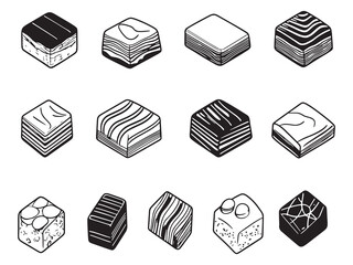 Gourmet Chocolate Box line art icon refined dessert symbol