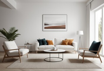 Living room with white sofa and coffee table