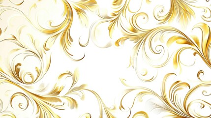Elegant gold floral pattern on white background.