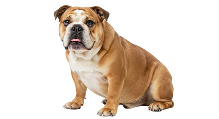 Fototapeta premium Cute English Bulldog Sitting Looking Forward Wrinkled Face Isolated White Background Dog Pet Adorable