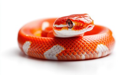 Fototapeta premium This vibrant orange snake coiled elegantly showcases its stunning scale patterns, providing a captivating glimpse into the diversity and beauty present in the animal kingdom.