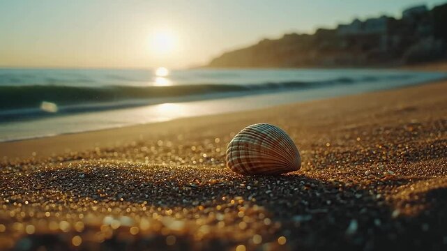 Sunrise seashell on golden beach