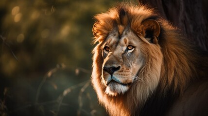 Naklejka premium A male lion confident sharp looking into the camera Background Photo