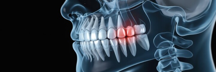 Dental imaging of impacted wisdom tooth.