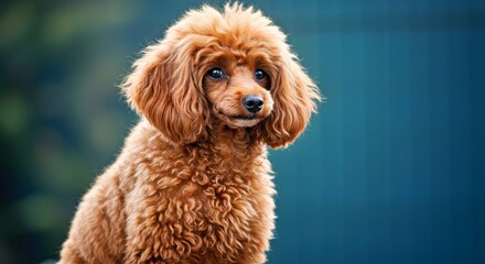 Fototapeta premium Stylish Toy Poodle Sitting Groomed Coat Expressive Face Isolated Dog Pet Cute Miniature Elegant Breed