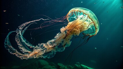 Jellyfish Floating in Deep Ocean