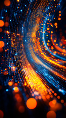 A spiral of bright orange and blue lights