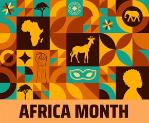 Africa Month Geometric shape pattern background banner or poster design template. observed every year in May. Holiday concept. Use to any Template, card, poster, placard, template.