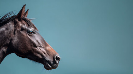 Fototapeta premium Majestic horse profile against a serene blue background, showcasing its beauty and grace