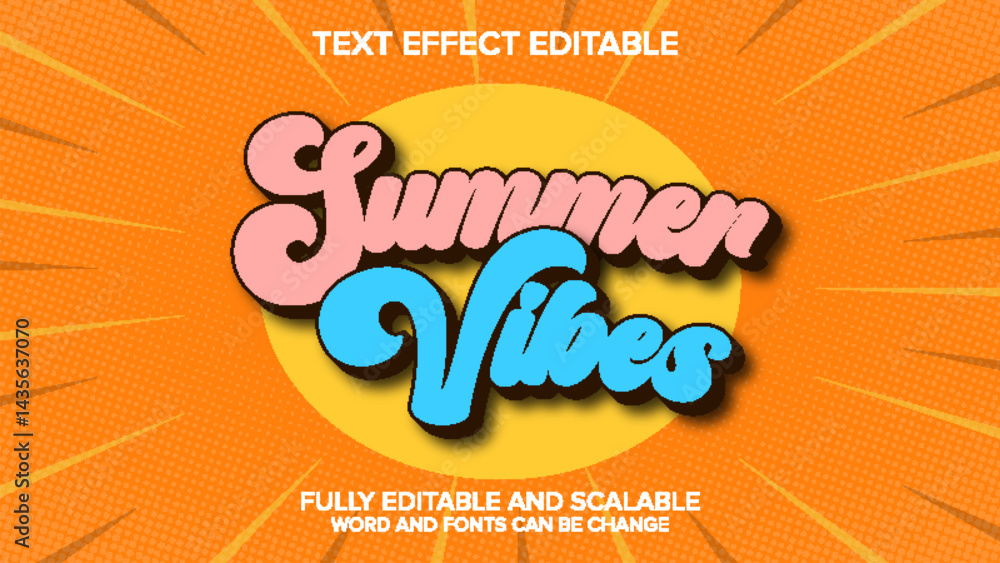 Fototapete 3d text effect summer vibes vector editable