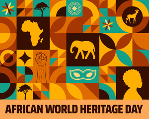 African world heritage day Geometric shape pattern background banner or poster design template. observed every year in May. Holiday concept. Use to any Template, card, poster, placard, template.