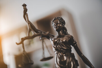 Lady justice,Law theme, mallet of the judge, law enforcement officers, evidence-based cases and documents taken into account.
