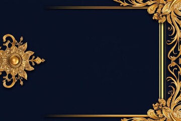Cultural Thai ornament border with golden lines and navy background