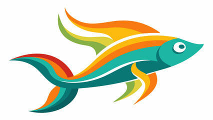 Vector art showcases a cute blue cartoon fish swimming in the ocean, 