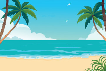 Fototapeta premium Flat design summer beach vector background.