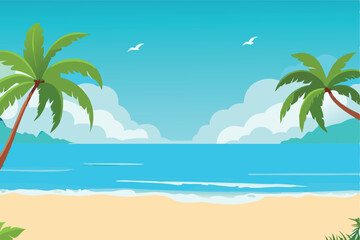 Fototapeta premium Sun, sand, and sea summer beach vector. 