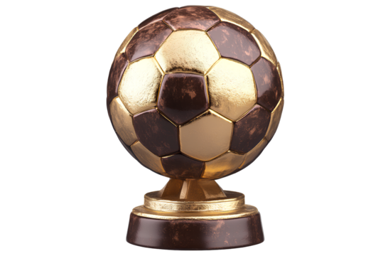  Soccer Ball pond flat trophy award, gold and brown 
 with a transparent background