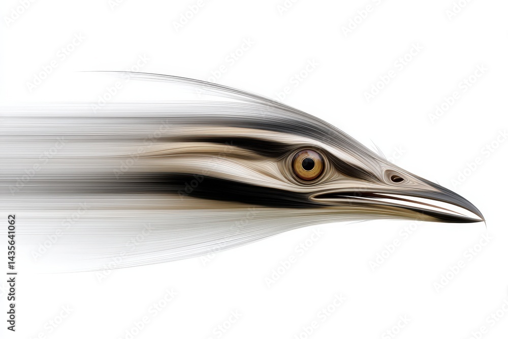 Poster speeding bird captured in horizontal motion blur across white studio background highlighting instinc