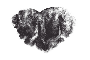 Black heart placed on transparent background, watercolor.