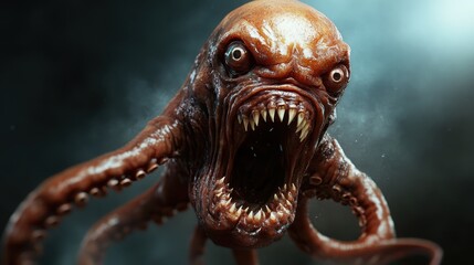 A vividly detailed rendering of a monstrous sea creature with sharp teeth and glaring eyes evokes feelings of fear and fascination, embodying the intrigue of mythical beasts.