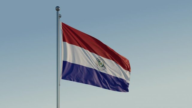 Paraguay Asunci&oacute;n Flag loop Cinematic Realistic Waving Blue Sky
