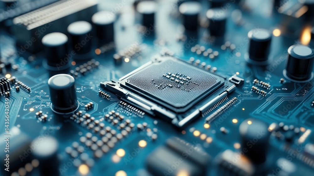 Poster close-up circuit board with central processor