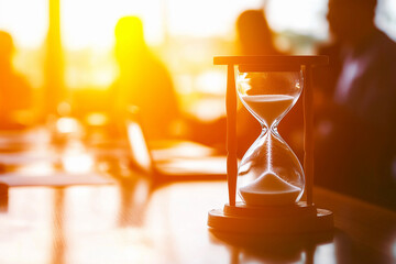 Hourglass at a meeting signifies time management and focus Generative AI