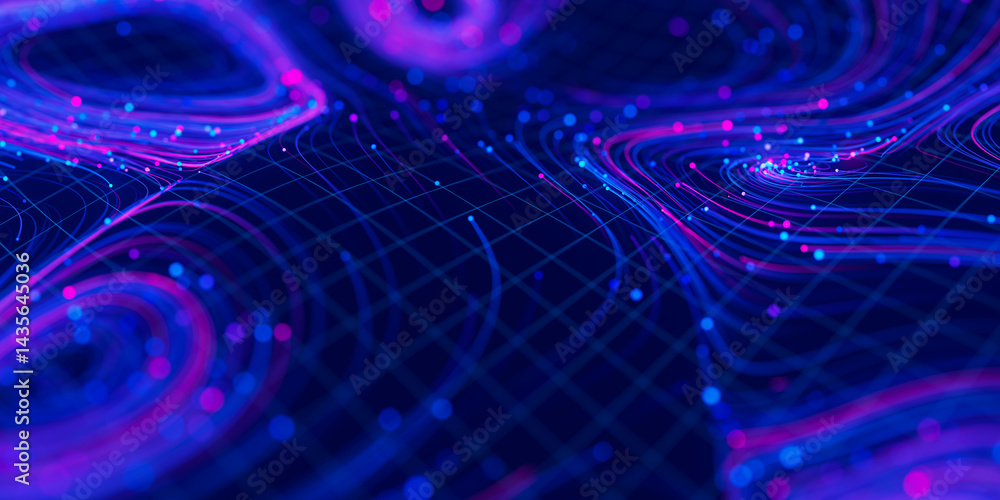 Poster closeup of big data swirl patterns in futuristic cyberspace. whirl flow of data in quantum digital n