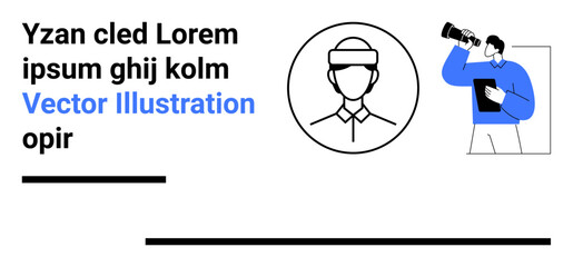 Male professional icon with observer using a telescope for insights. Ideal for team management, recruitment, analytics, career development, planning, growth strategy, simple landing page