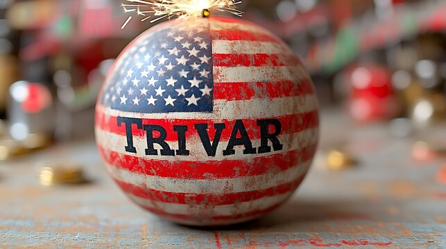 US-flag bomb with "Trivar" inscription, lit fuse