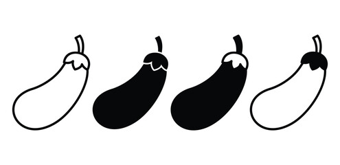 Simple Black and White Eggplant Icons Illustration Vector Design