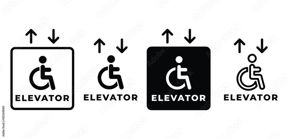 Poster elevator accessibility icons with up and down arrows black and white color vector design