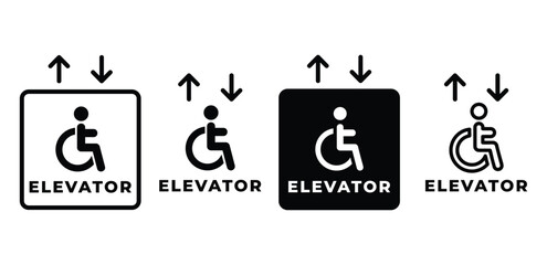 Elevator Accessibility Icons with Up and Down Arrows Black and White Color Vector Design