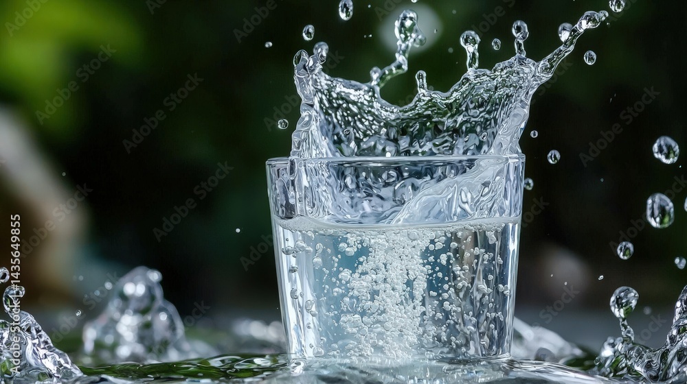 Aufkleber splashing water action in a glass nature setting high-speed photography refreshing environment close
