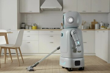"Smart Robot Cleaning Kitchen Floor | Futuristic Home Assistant Robot in Action