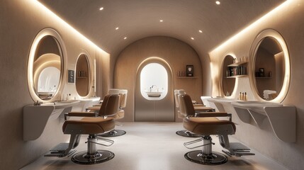 Modern barbershop interior design, arches, lighting