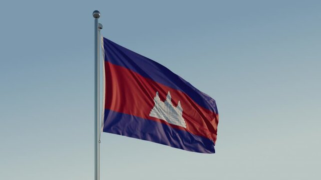 Cambodia Phnom Penh Flag loop Cinematic Realistic Waving Blue Sky