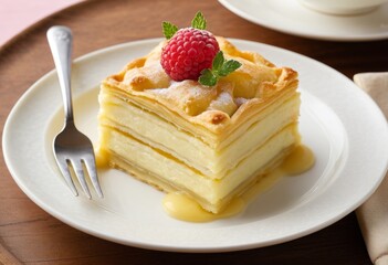 There's a cake on the plate with a fork