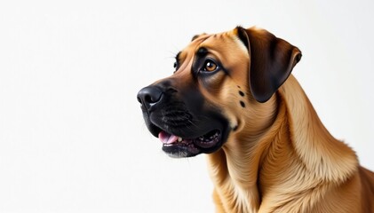Fototapeta premium Noble mastiff, alert expression, pure white backdrop, fur, white