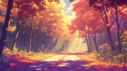 Autumn path forest sunlit background design