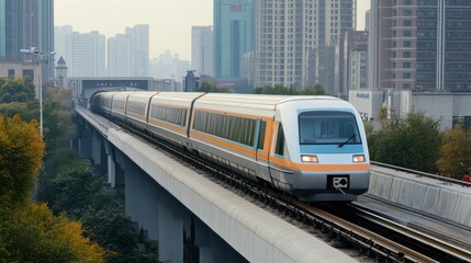 Naklejka premium Modern train city transit elevated travel