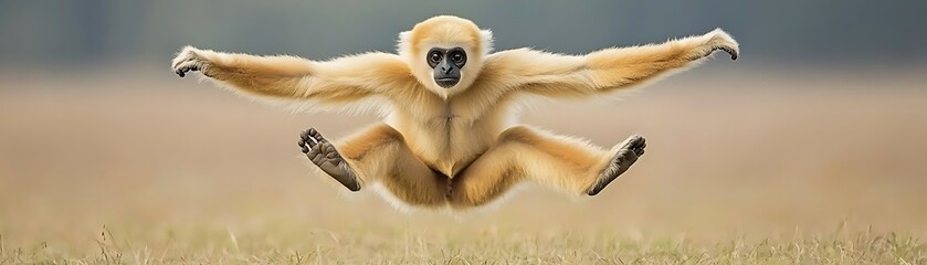 Obraz premium Golden Langur Leaping in Grassy Field
