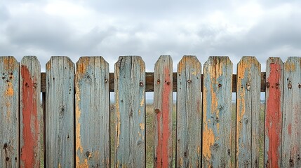 Fototapeta premium Weathered wooden fence under a cloudy sky